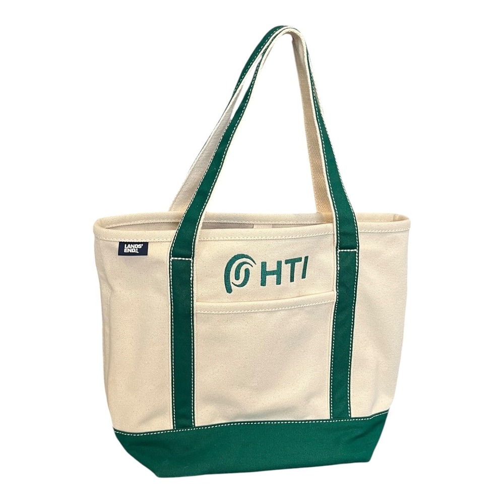 Lands End Canvas Bag Monogram Green Cream Embroidered Tote HTI Durable